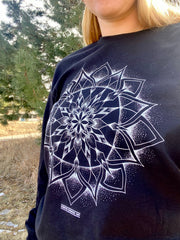 "Celestial Mandala" Screenprinted Long Sleeve Black T-Shirt